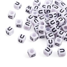 Pandahall About 300pcs/50g Cube Vowel Letter Beads 6mm White Letter E Acrylic...