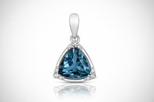 Image of London Blue Topaz and Diamond Trillion Pendant 9ct White Gold Necklace