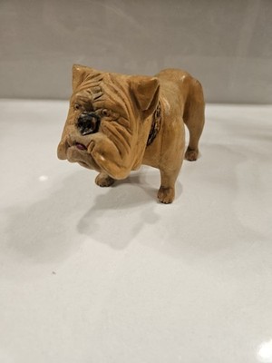 Bulldog Rustic Vintage Hand Carved Wooden Folk Art
