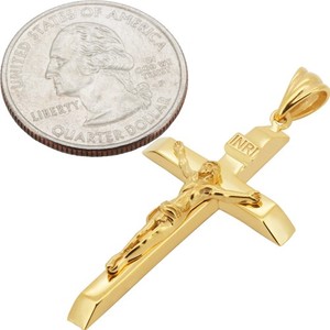 Authentic 316L 18k Yellow Gold Plated Crucifix Cross Pendant‎