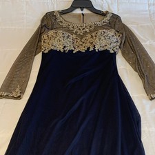 Black/Gold Dress with Embellished Sheer Sleeves Formal Gown