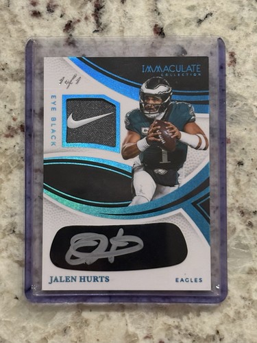 2025 Immaculate Jalen Hurts 1/1 Eyeblack Auto With Nike Swoosh Patch Eagles