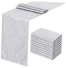 Sequin Wedding Table Runner Glitz Baby Shower Party Cake 12x72 -10pcs Silver