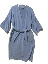 ONE SIZE Vtg 90s Linens N Things Robe Belted Men's TERRA COTTON Blue Heavy