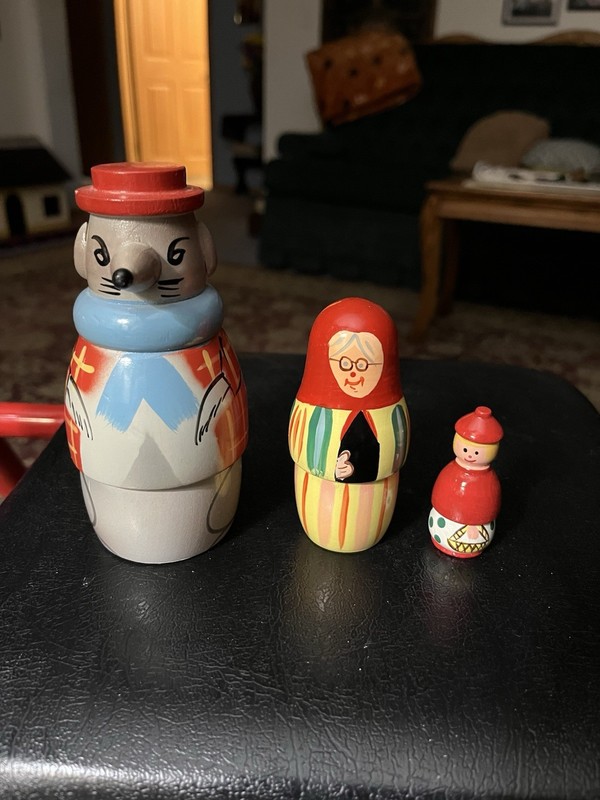 Vintage Matryoshka from Poland LITTLE RED RIDING HOOD + GRANDMA & WOLF.