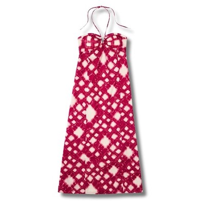 lauren conrad halter maxi dress Lauren Conrad Halter Maxi Dress Womens 4 Pink White Shibori Print Smocked  Boho
