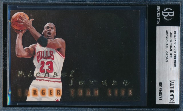MICHAEL JORDAN 1996-97 SKYBOX PREMIUM LARGE THAN LIFE BGS AUTH INSERT CARD #B7!