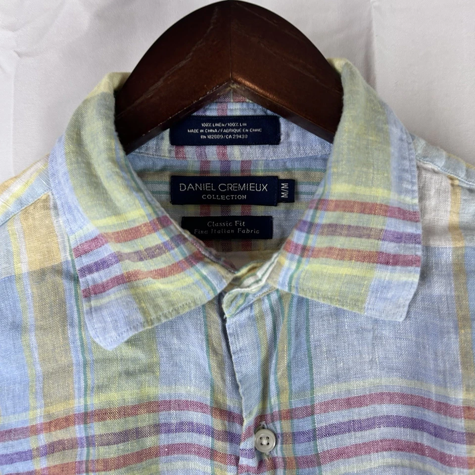 Daniel Cremieux Collection Medium Linen Short Sleeve Plaid Shirt Italian Fabric - Image 3 of 4