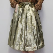 Vintage 80s Gold Lame Pleated Floral High Waisted Skirt by Moda Intl