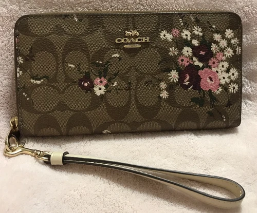 Coach Portafoglio Polsino Fisarmonica Zip Around C4451 Marrone e Marrone Sig con Fiori