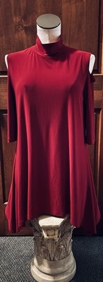 Clara Sun Woo Women s Burgundy Mock Neck Cold Shoulder 3/4 Sleeve Tunic Size S