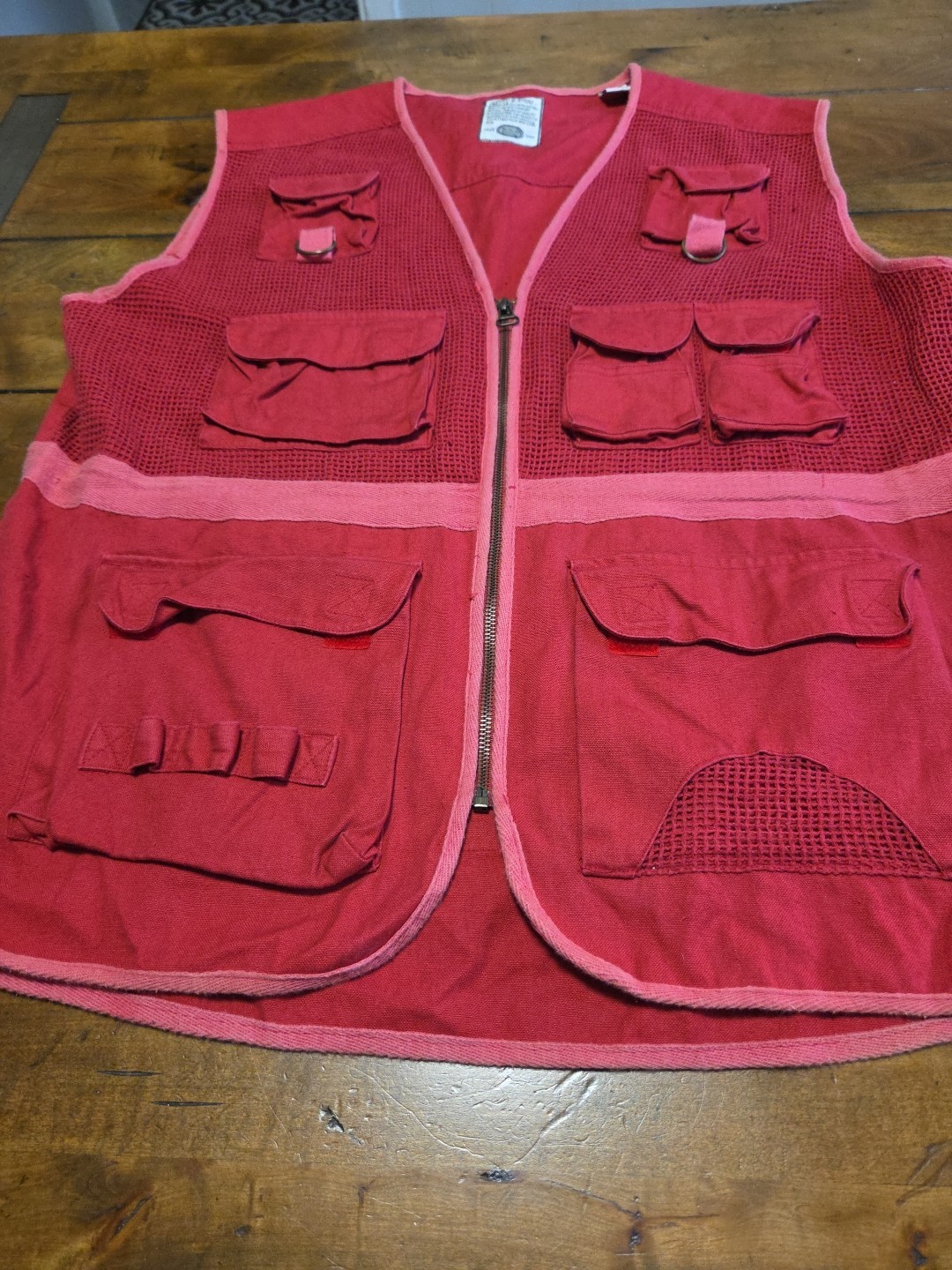 VTG 90s Bugle Boy Red Utility Fishing Vest Mesh Multi Pocket Cargo Men XL image 6
