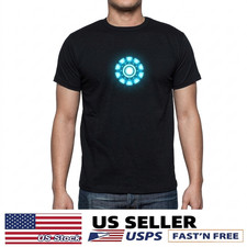 USB Iron Man LED Light Up T-Shirt Glow Tee Voice Activated Sound Control