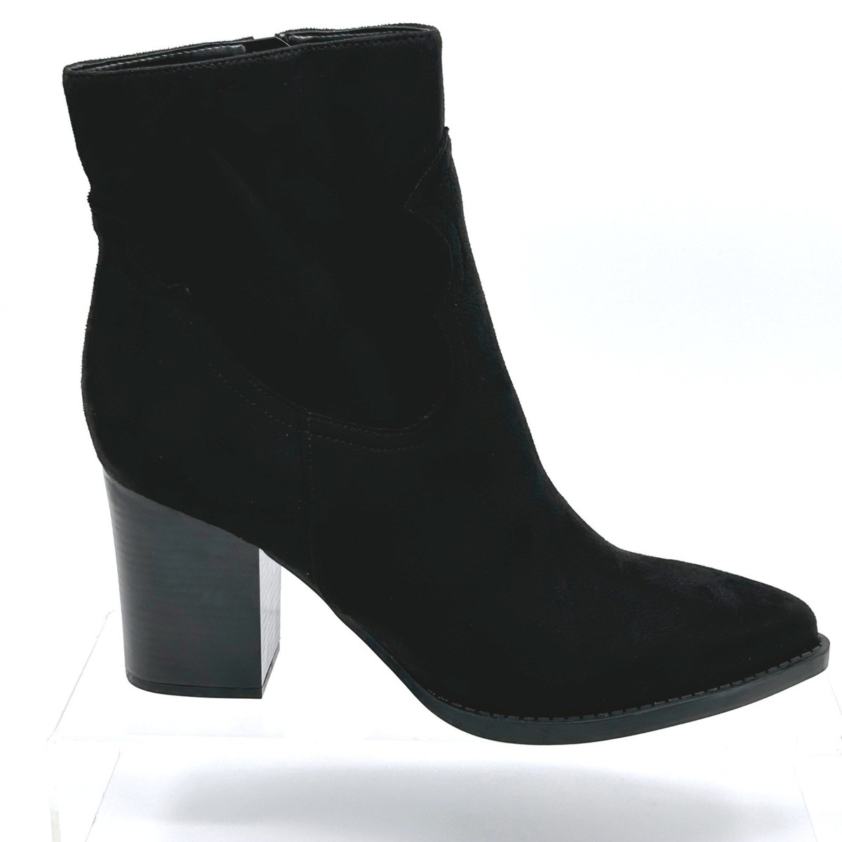 Nine West Size Black Sueded Fabric Ankle Boots Block Pointed