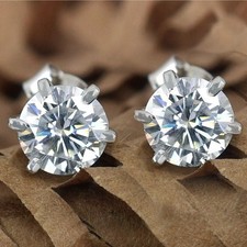 Certified White Diamond 6.00Cts. Round Shape Studs In 925  Silver - Tariffs Free
