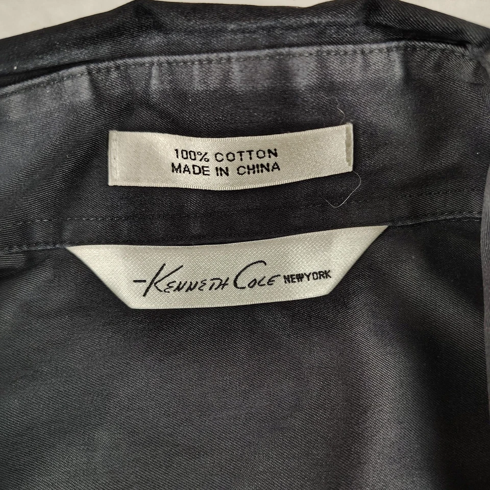 Camisa Kenneth Cole Para Hombre 15.5 32/33 Negra Sin Hierro Vestido Manga Larga Con Botones Foto 3 de 4