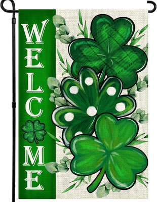 #ad St Patricks Day Shamrocks Garden Flag 12X18 Inch Double Sided Green Clovers Wel $8.36