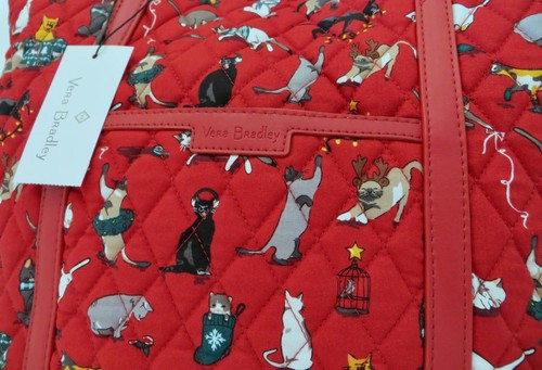 Neu Neu mit Etikett Vera Bradley Urlaub Katzen Kätzchen Weihnachten kleine getrimmte Beuteltasche Handtasche ROT - Bild 15 von 16