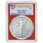 2026 $1 1-oz American Silver Eagle PCGS MS70 FS Flag Label Red Frame
