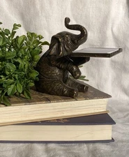Solid Brass Trumpeting Elephant Business Card Holder Statue 5.25"H Pachyderm