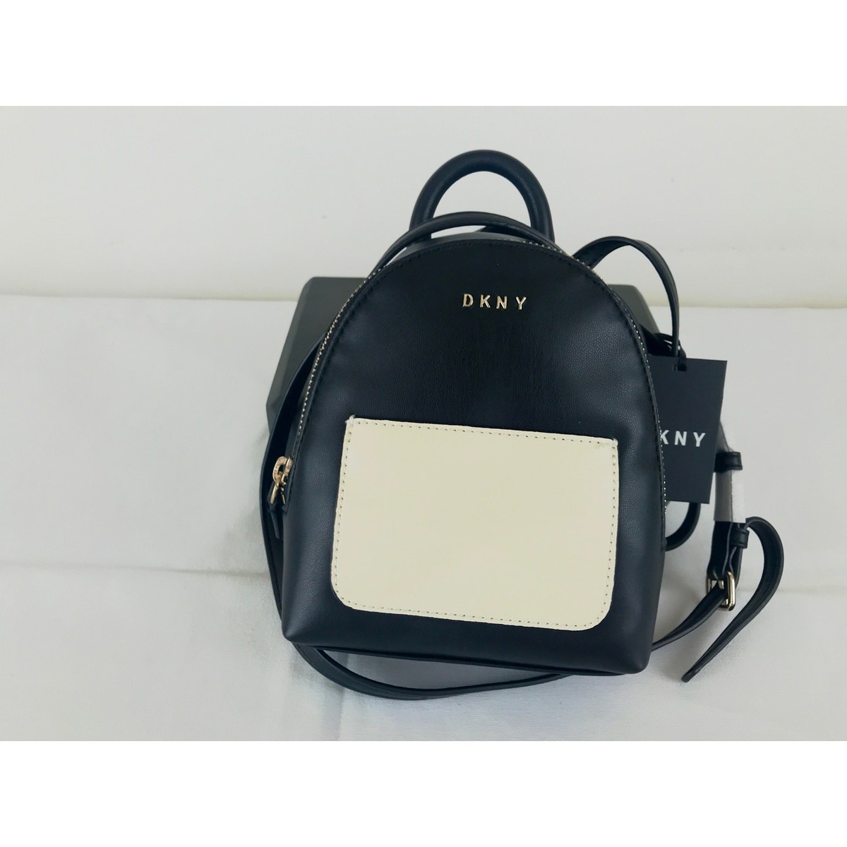 DKNY Bryanna Mini Backpack Black & White Faux Leather New | eBay display picture 1