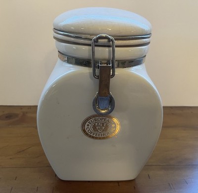 Vintage European Coffeehouse Collection White Canister. 8'' Coffee Jar