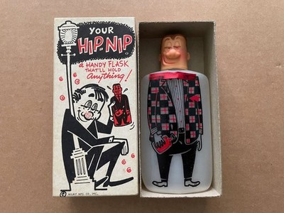 Vintage YOUR HIP NIP Handy Flask w/ Box Milbit Mfg Co Barware MAN Plaid Suite