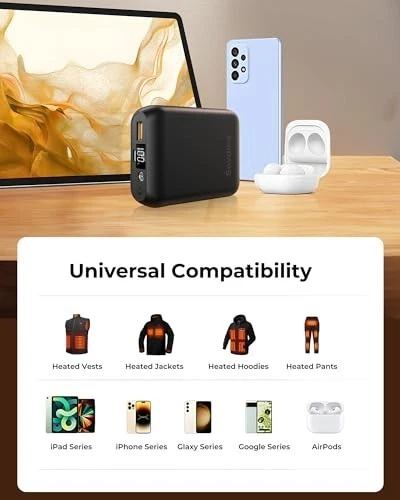 16000mAh Rechargeable Battery Pack for Heated Vests, 7.4V/5V Power Bank with LED - product detail image 6
