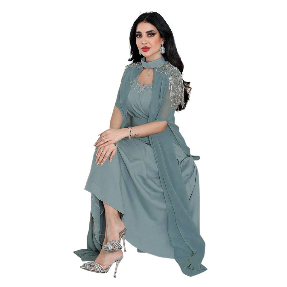 Muslim Women's Swirl Embroidered Maxi Dress - 70164 Cappuccino main image 1