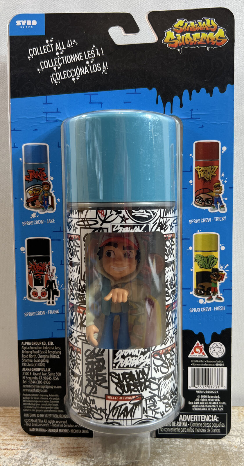 Subway Surfers Spray Crew Jake Blue Can With 4 inch Figure Inside