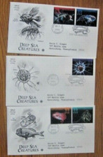 DEEP SEA CREATURES fangtooth medusa complete set 5 stamps 3 pcs cachet fdcs 2000