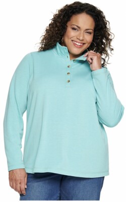 Womens Plus 3X button Croft & Barrow fleece sweatshirt NWT $40 SOFT Top