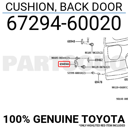 6729460020 Genuine Toyota CUSHION, BACK DOOR 67294-60020 | eBay
