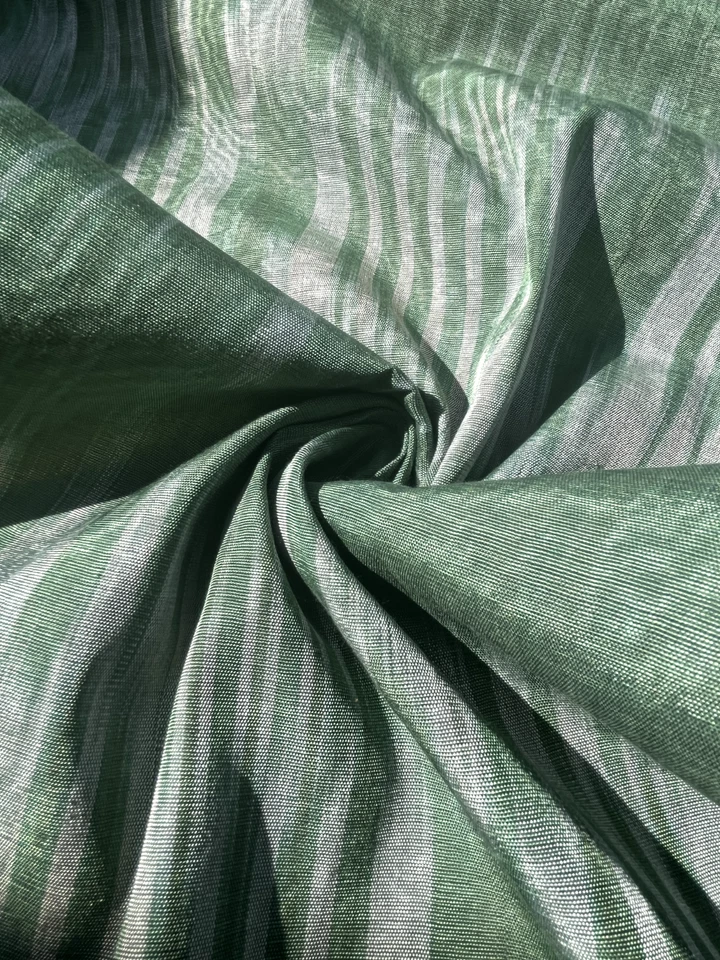 Green Ikat Silk Moire Fabric By The Meter,  Watermark Patterned Shantung Fabric - Image 2 of 4