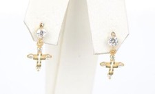 14K Yellow or White Gold Cubic Zirconia CZ Cross Dangle Earrings