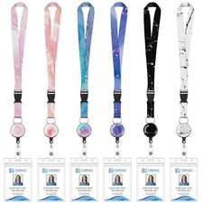 6 Pack Lanyards for Id Badges Badge Women Lanyards with ID Holder Detachable ...