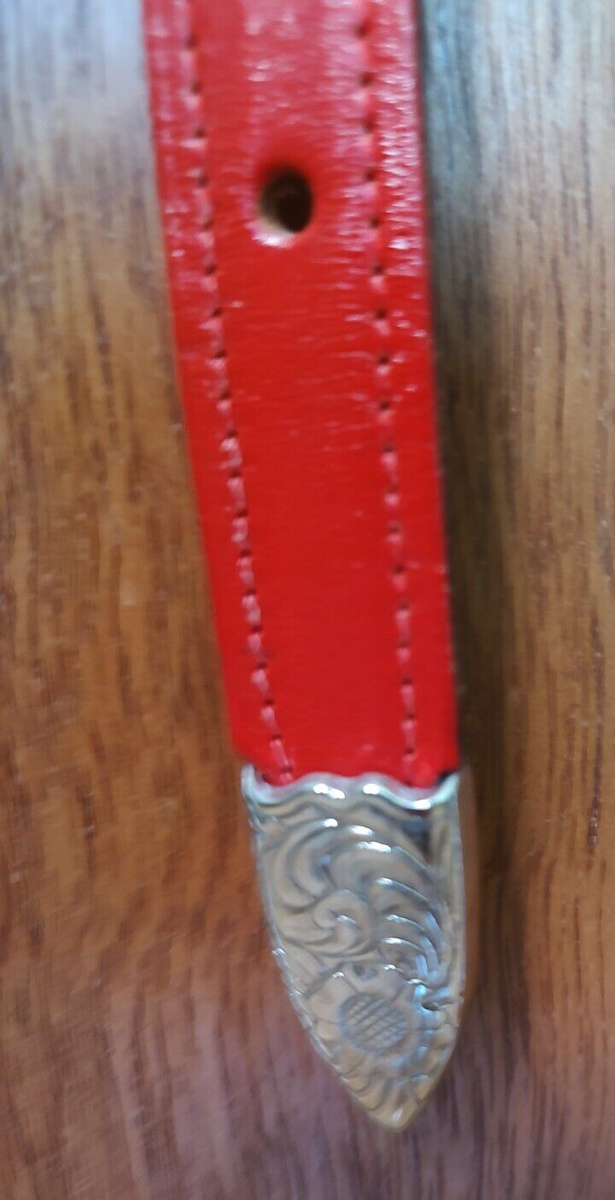 Vintage Chambers red leather belt removable silver buckle 