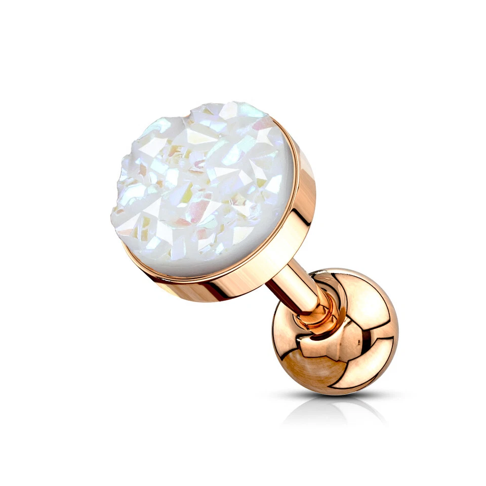 Pendiente con barra Daith cartílago hélice tragus superior piedra druzy oro rosa 16G Foto 4 de 4