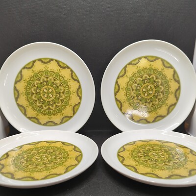 4 Dead Stock NOS Avocado Green Royal Prestige Mandala Lunch Plates Granada MCM 