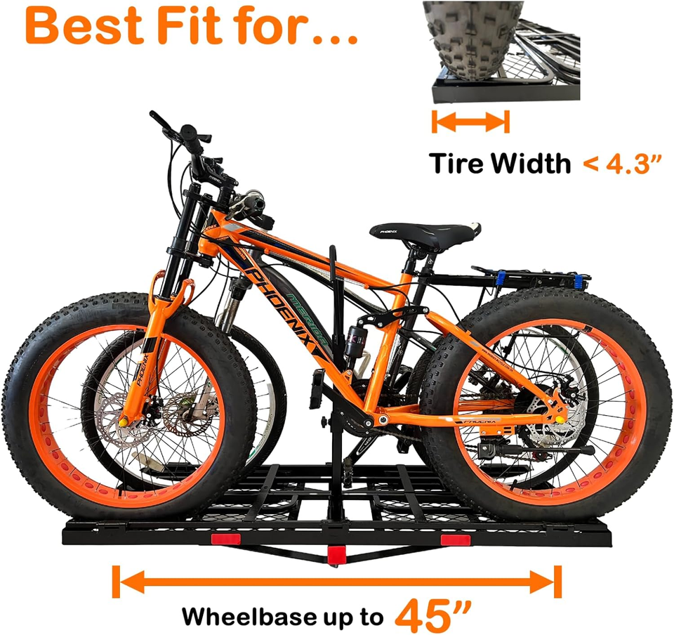 Hitch Mount Cargo Carrier Basket Comes with Bike Rack Fits 2 Ebike