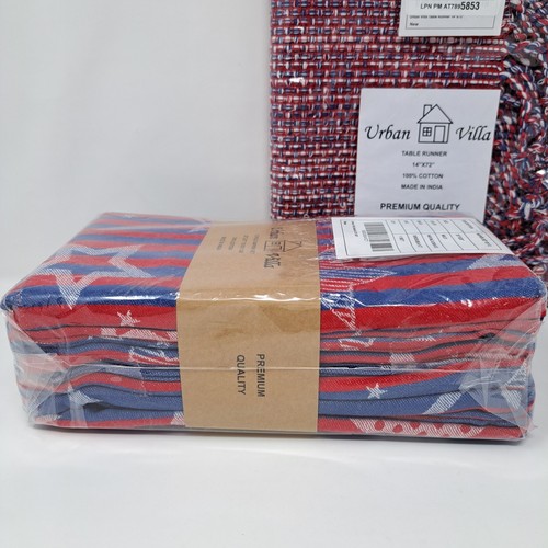 Urban Villa Napkin Set 12 Pack 20x20" Table Runner 14x72" Cotton Red White Blue - Picture 9 of 18