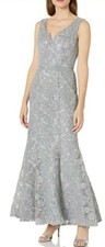 JS Collection Lace Gray Women's Size 8 Lace Mermaid Gown Maxi Dress #CB8