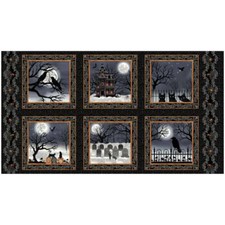23" Fabric Panel Studio E Spooky Night Halloween Haunted House Block