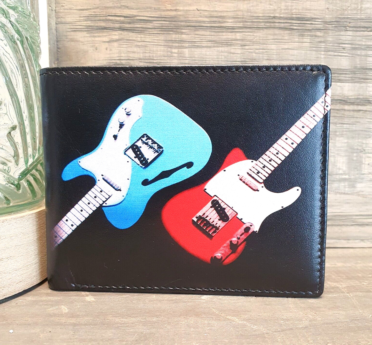 Golunski Retro 'Guitar' Men's Leather Wallet. Bifold. RFID. Guitarist. Musician