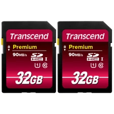 2X Transcend 32GB SecureDigital SDHC 300x UHS-1 Class 10 Memory Card