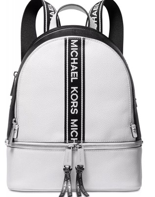rhea medium striped logo and leather backpack