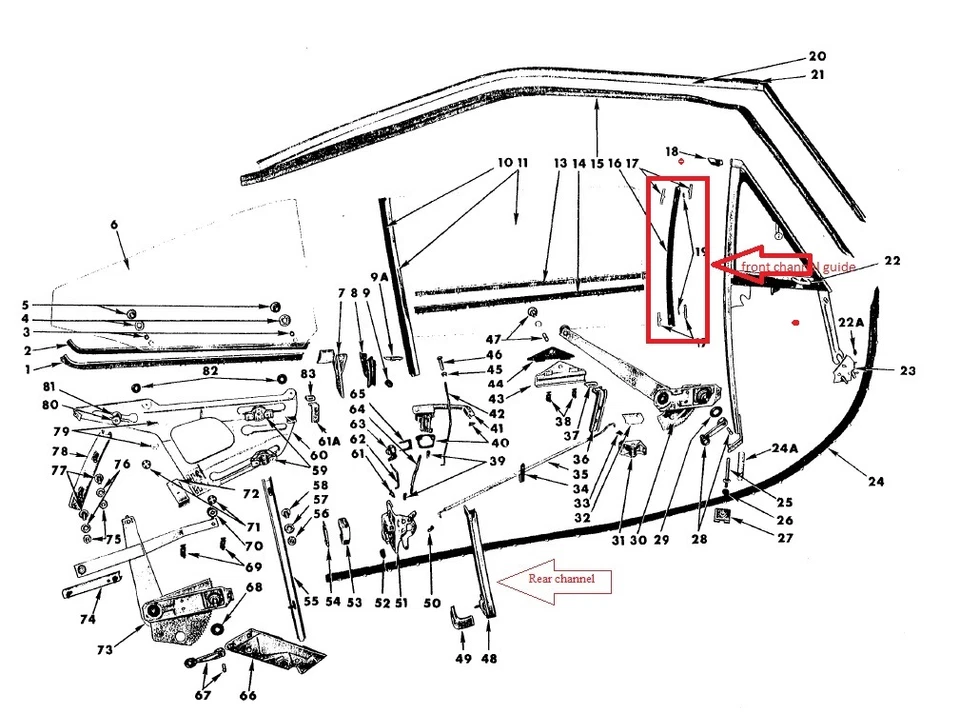 66-70 B-body, 67-72 A-body Puerta Vidrio Salida Ventana Canal Correderas-NUEVO Foto 2 de 3
