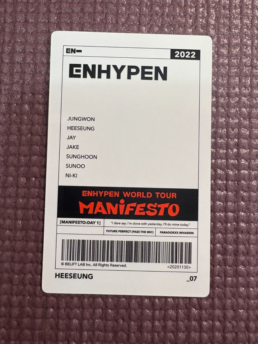 ENHYPEN MANIFESTO WORLD TOUR 2022 Official Photo card (Heeseung