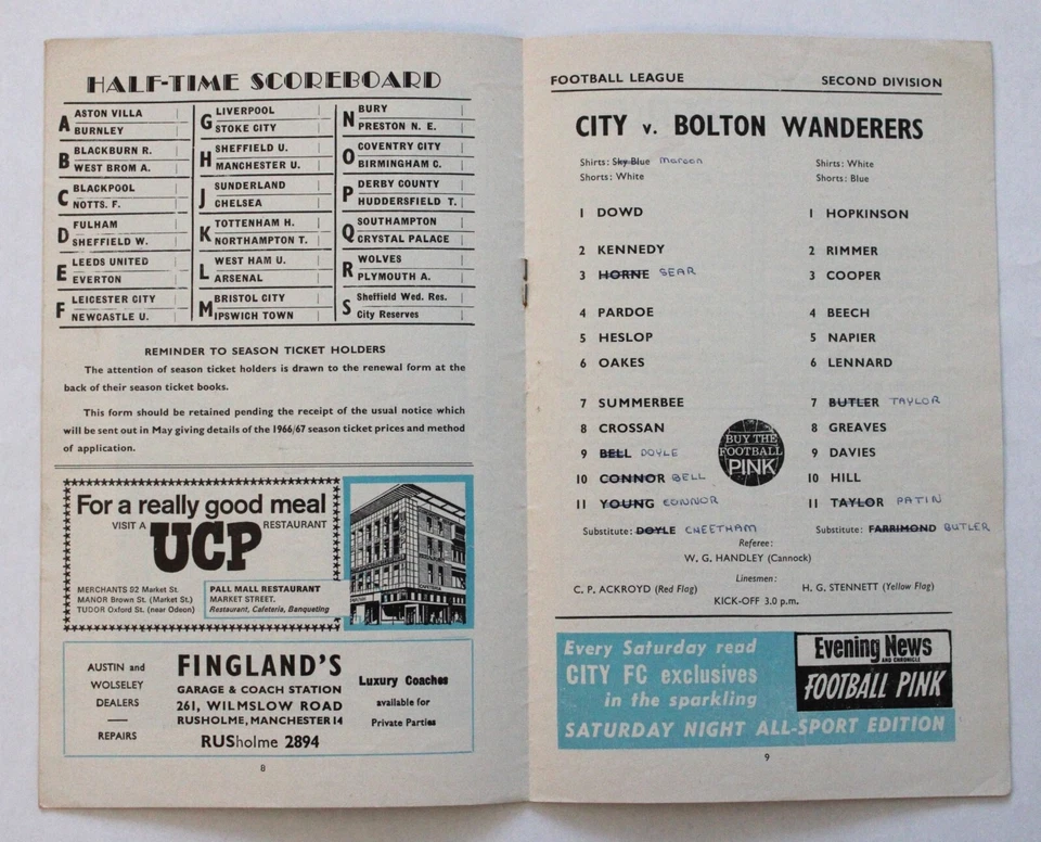 MANCHESTER CITY v BOLTON WANDERERS DIVISION 2 1965/66 16/4/1966 - Image 3 of 4