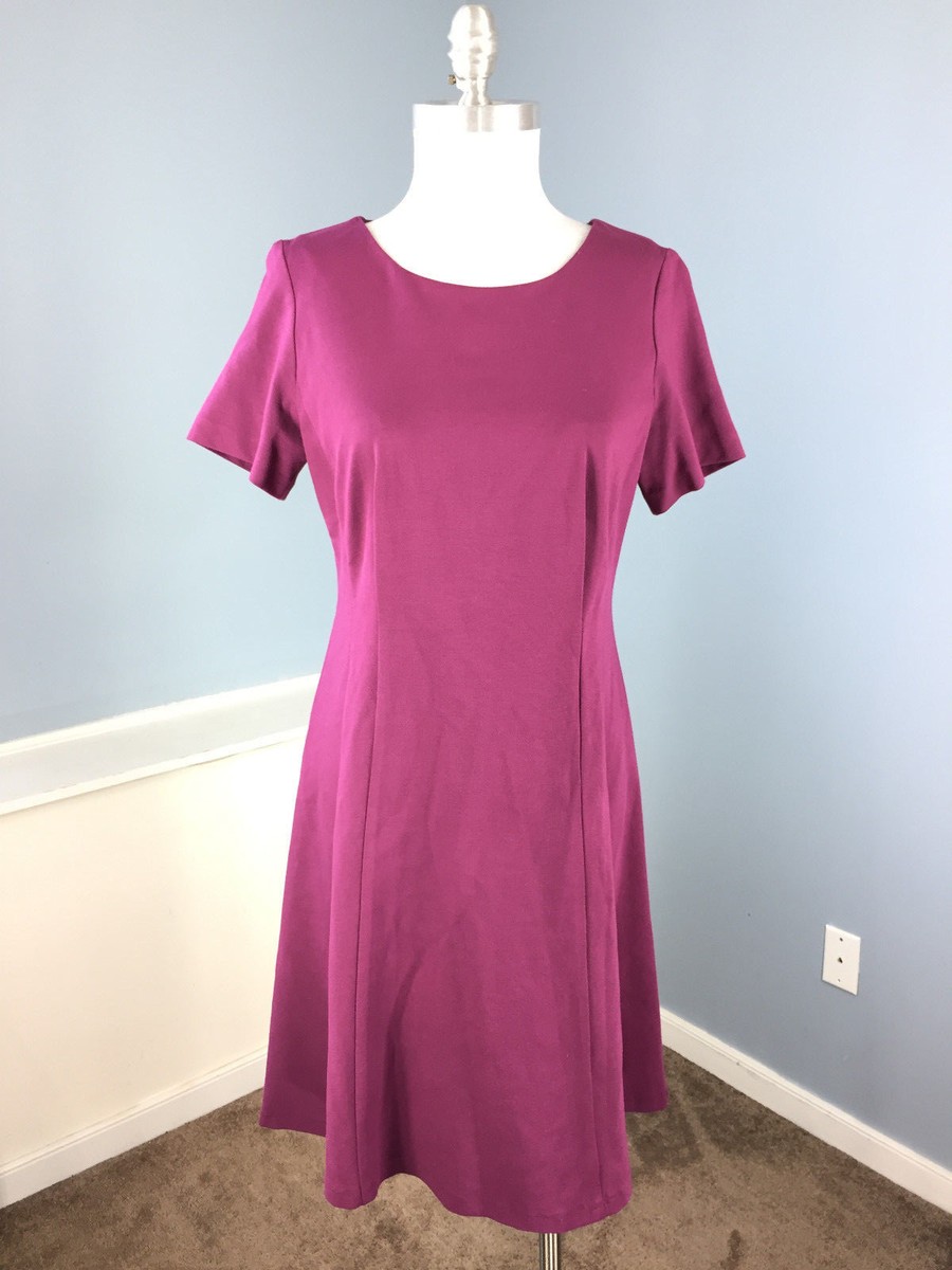 Talbots S 6 Wine Burgundy Ponte A Line Flare dress Career Cocktail Short  Sleeve